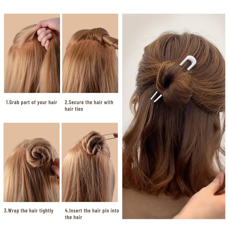 hisial 6Pcs Metal French Hair Pins for Women U Shape Sticks 3.9 Inch Vintage Fork for Hairstyle Accessories(Silver) - Image 3